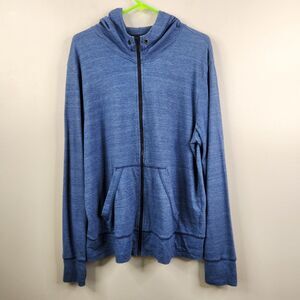 American Giant Mens Long Sleeve Full Zip Heather Blue Cotton Blend Hoodie XL
